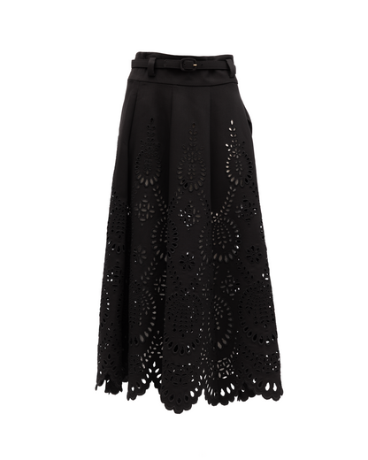Valentino Garavani Cut-Out Floral Midi Black Skirt