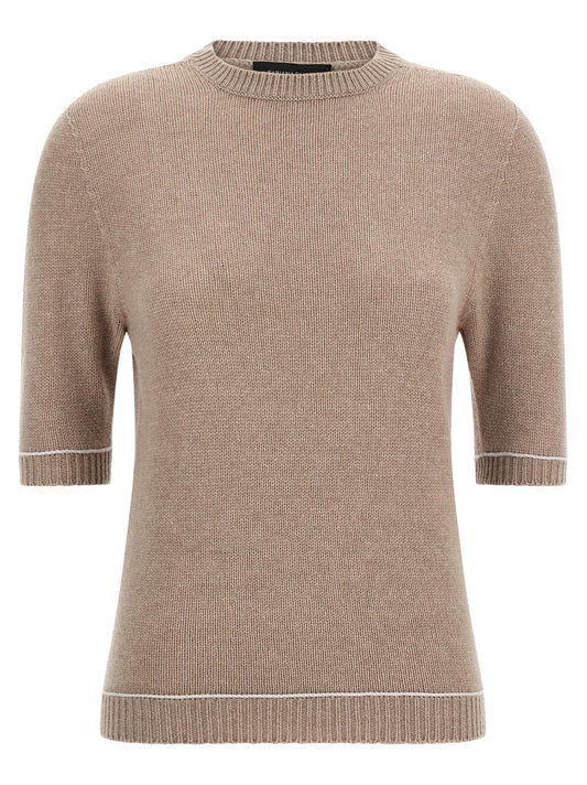 Cardigan by Fabiana Filippi for women in silk cashmere virgin wool beige & white features an crisp silhouette, showcasing a sophisticated and detail for a truly crisp finish.