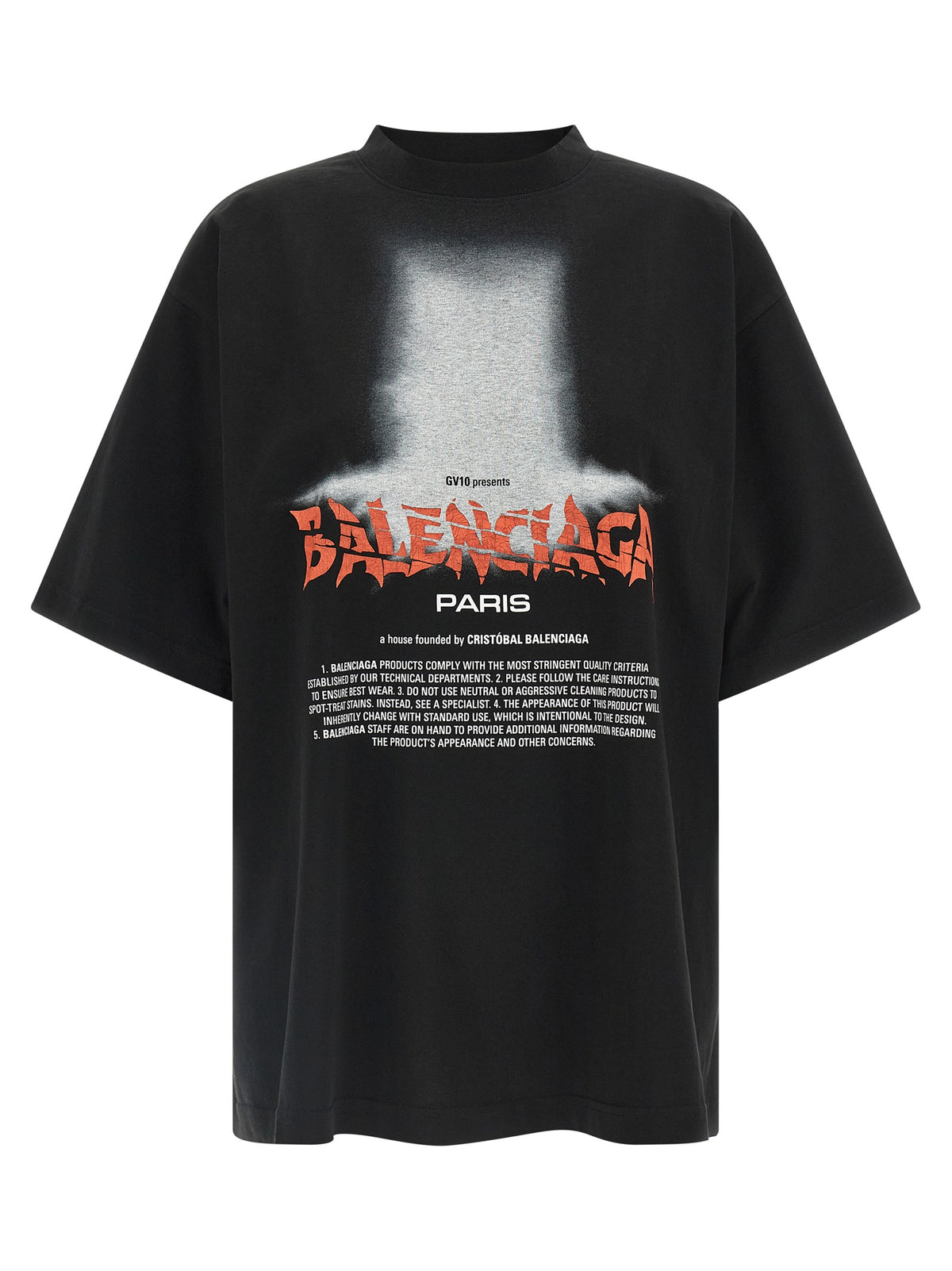 T-Shirt by Balenciaga for women in cotton gradient, black, red & white showcases a chic silhouette, artfully detailed with a chic and for a chic finish.