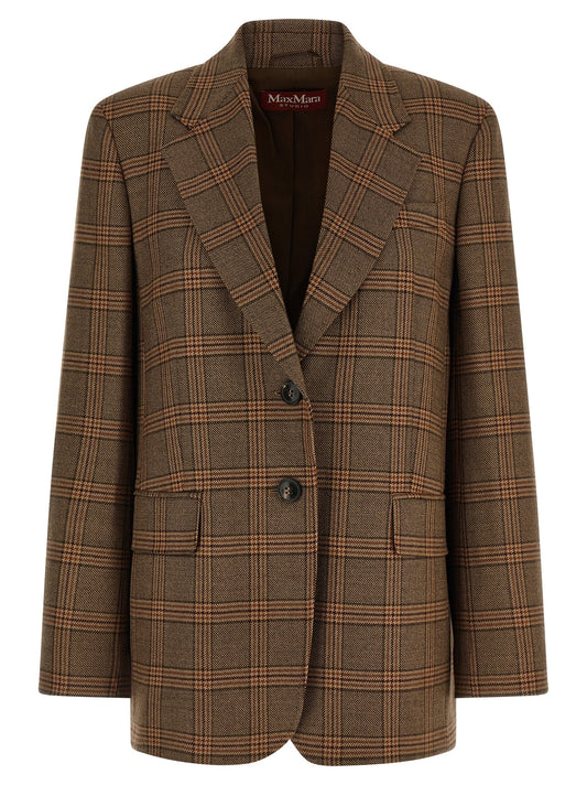 Blazer by Max Mara for women in wool brown, camel & patterned features an crisp silhouette with sophisticated and a crisp split neckline for a truly crisp finish.