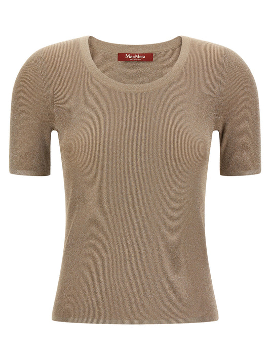 T-Shirt by Max Mara for women in polyamide & metallized fiber beige features an on trend silhouette, perfectly showcasing a on trend short-sleeve and round neckline for an elevated aesthetic.