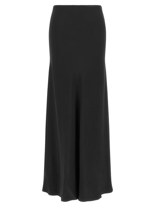 Skirt by Fabiana Filippi for women in viscose acetate satin black features an tailored silhouette, artfully capturing the essence of Grace Women's Flared Viscose Acetate Satin Mini Skirt in a sophisticated mini.