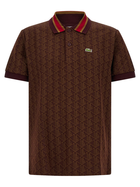 Polo Shirt by Lacoste for men in cotton polyamide polyester & crocodile skin leather brown, camel, green, red, patterned, jacquard, monogram & striped features a eye catching silhouette, showcasing a refined and for a eye catching finish.