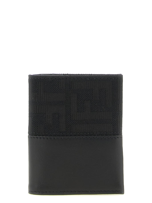 Cardholder Card Case by Fendi for men in polyester leather & cotton black, silver & jacquard features a distinguished silhouette, showcasing the distinguished design of the Polyester Leather & Cotton Cardholder Card Case with refined card-organization compact-design.