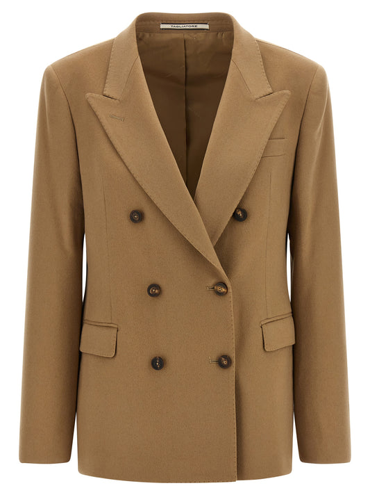 Blazer by Tagliatore for women in cashmere & horn beige & horn features an sartorial silhouette, showcasing a sophisticated split neckline and sartorial for a truly sartorial finish.