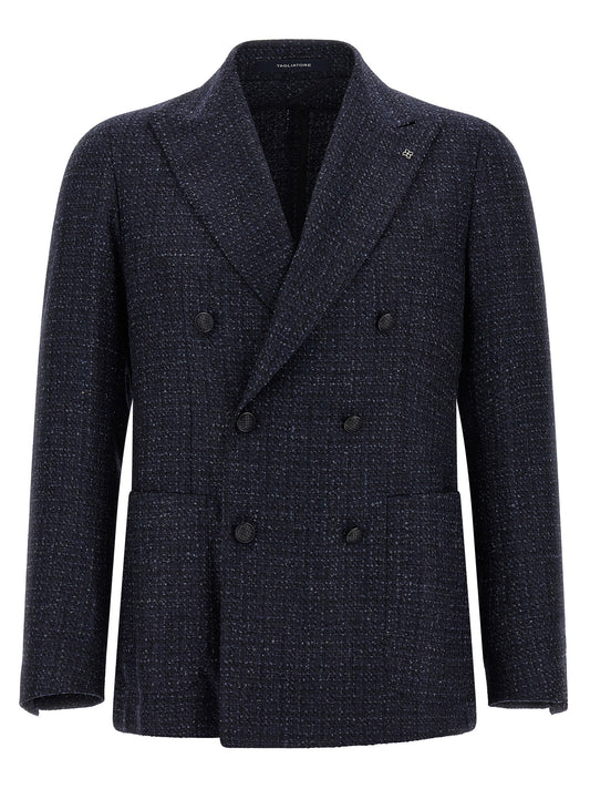 Blazer by Tagliatore for men in polyester & virgin wool dark-blue features an sartorial silhouette, showcasing a sophisticated and sartorial for a truly sartorial finish.