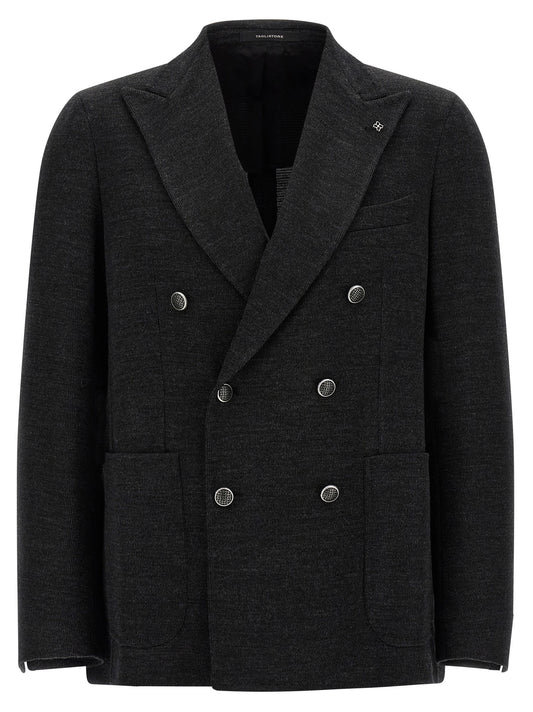 Blazer by Tagliatore for men in acetate metal polyester & wool gray & signature features an sartorial silhouette, showcasing a sophisticated lapel neckline and sartorial for a truly sartorial finish.