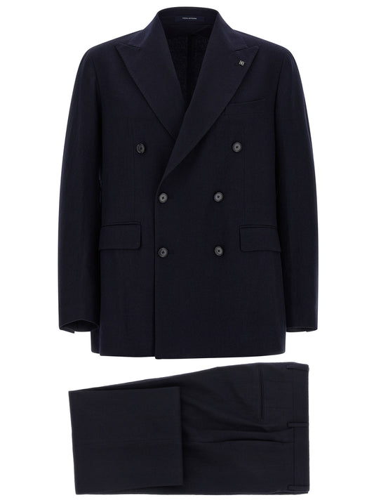 Pant Suit by Tagliatore for men in virgin wool blue showcases an bespeak silhouette, artfully detailed with a sophisticated split neckline and an bespeak straight for a refined finish.