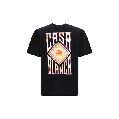 T-Shirt by Casablanca for men in cotton black & print showcases a chic silhouette, artfully detailed with a chic crew neckline and for a chic finish.