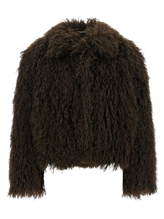 Overcoat by Tagliatore for women in polyester & fur brown features an voluminous silhouette, showcasing distinct and a voluminous square neckline for a truly voluminous aesthetic.