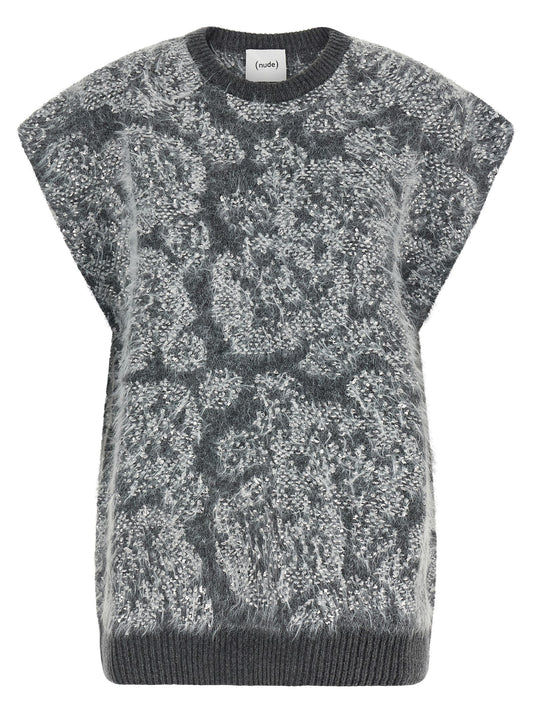 Cardigan by NUDE for women in polyamide polyester & wool gray, nude & jacquard showcases a luxurious silhouette, meticulously detailed with a sophisticated and sleeveless for a refined finish.