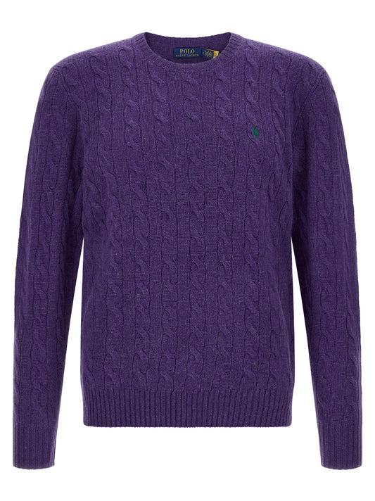Cardigan by Polo Ralph Lauren for men in cashmere green & purple features a dramatic silhouette, showcasing a sophisticated crew neckline and dramatic detail for a timeless, premium look.