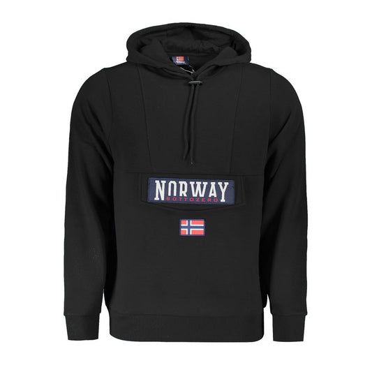 Sweatshirt Hoodie by Norway 1963 for men in cotton polyester black & blue features an dramatic silhouette, showcasing a sophisticated hooded neckline and dramatic for a refined, modern aesthetic.