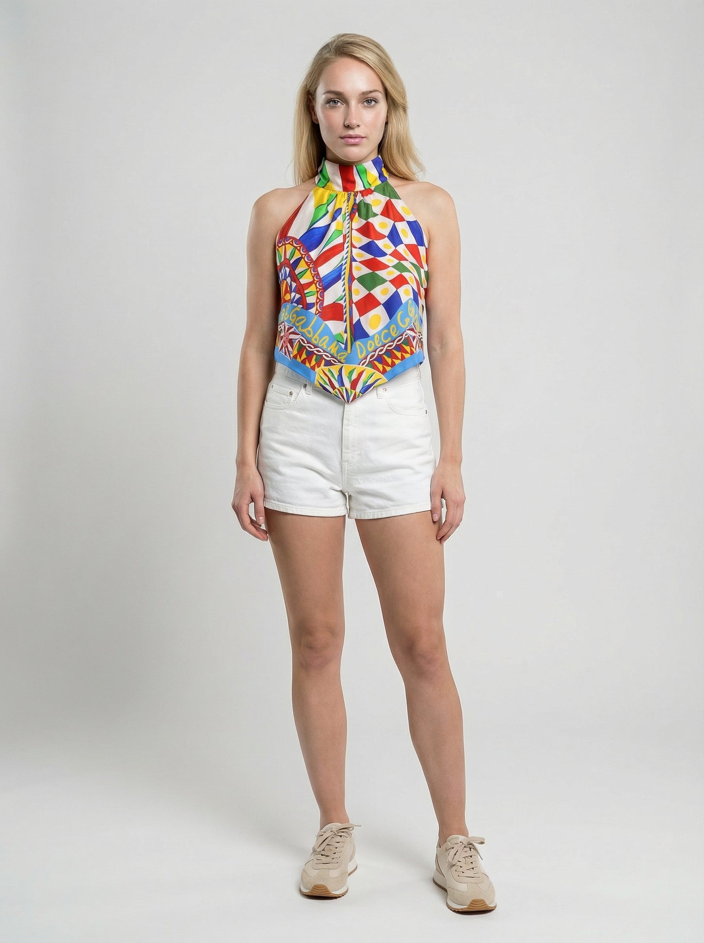 Dolce & Gabbana Multicolor Silk Sleeveles T-Shirt