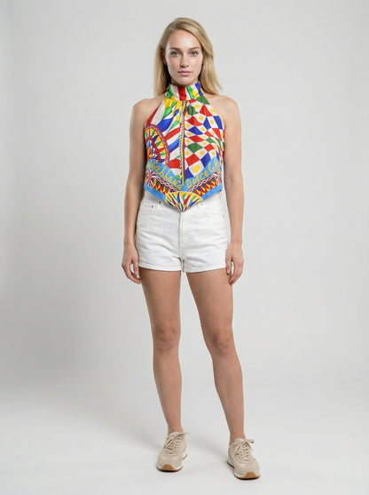 Dolce & Gabbana Multicolor Silk Sleeveles T-Shirt
