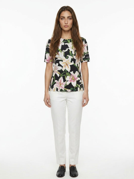 T-Shirt by Dolce & Gabbana for women in cotton multicolor showcases a fashionable silhouette, elegantly detailed with a fashionable and for a sophisticated, high-fashion look.