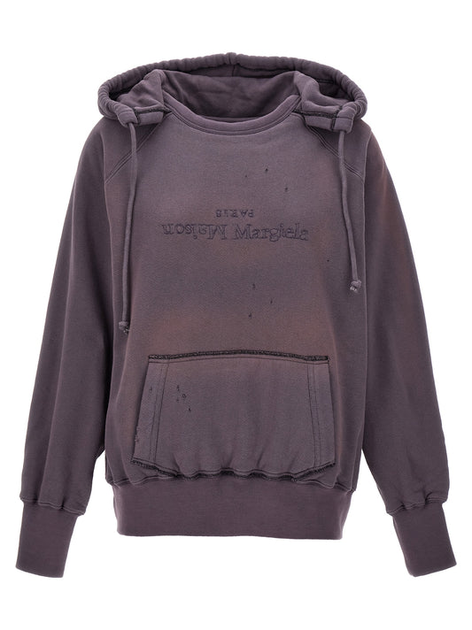 Sweatshirt Hoodie by Maison Margiela for women in cotton purple features a slouchy chic silhouette, detailed with a slouchy chic and a signature hooded neckline for an elevated aesthetic.