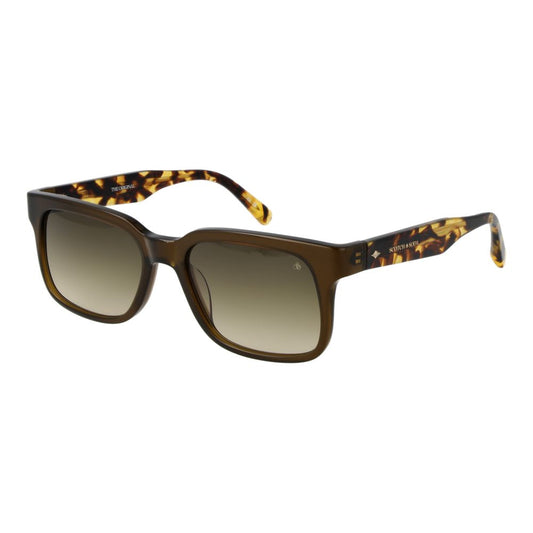 Sunglasses by Scotch & Soda for men in brown features an effortlessly chic rectangle full-rim frame design with brown coloured frame detailing and gradient category-2-medium-tint lens for a effortlessly chic aesthetic.