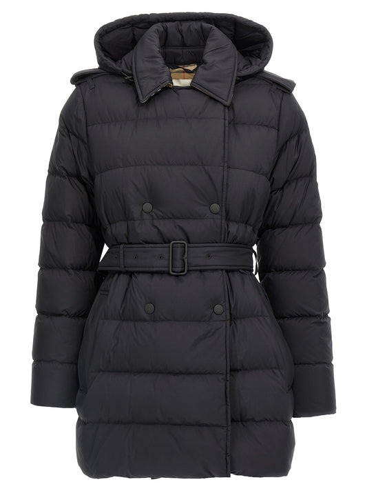 Puffer Jacket by Burberry for women in polyamide & goose-down black features a dramatic silhouette, showcasing a sophisticated and distinctive insulated for a dramatic aesthetic.