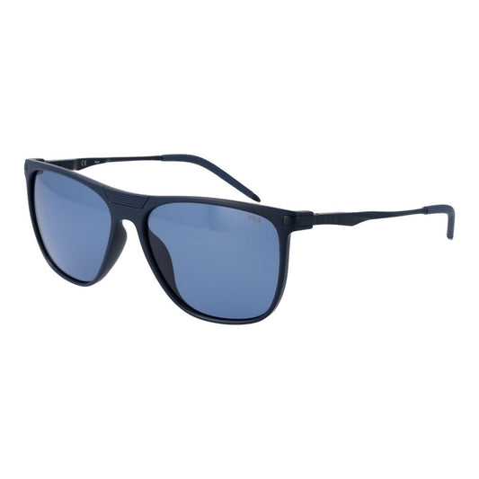 Sunglasses by Fila for men in plastic blue showcases a ethereal silhouette, featuring blue coloured frame full-rim square frame design with polarized category-2-medium-tint lens for a ethereal finish.