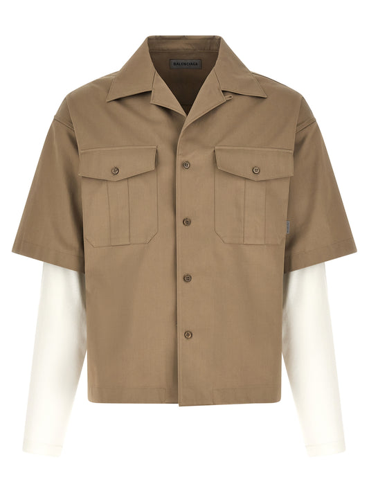 Shirt by Balenciaga for men in cotton beige & white, featuring a nuanced and nuanced for a sophisticated finish.