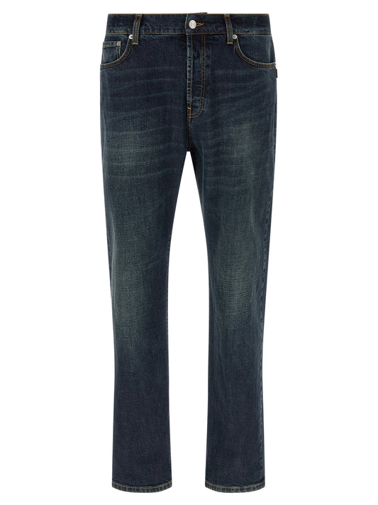 Jeans by Department 5 for men in stretch denim cotton dark-blue & white presents a tailored silhouette, showcasing a tailored straight-leg & relaxed-fit and long cut with a refined for a truly tailored aesthetic.