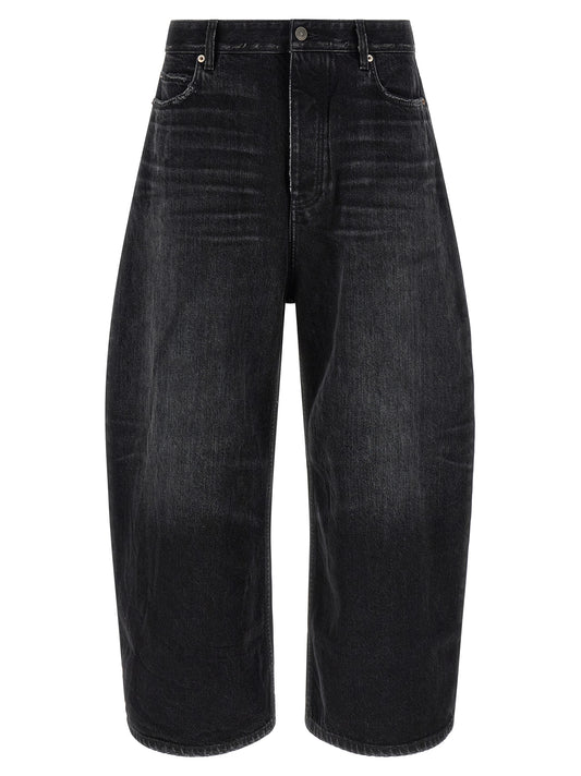 Balenciaga Men's Wide Cropped Cotton Denim Jeans - Black Gray