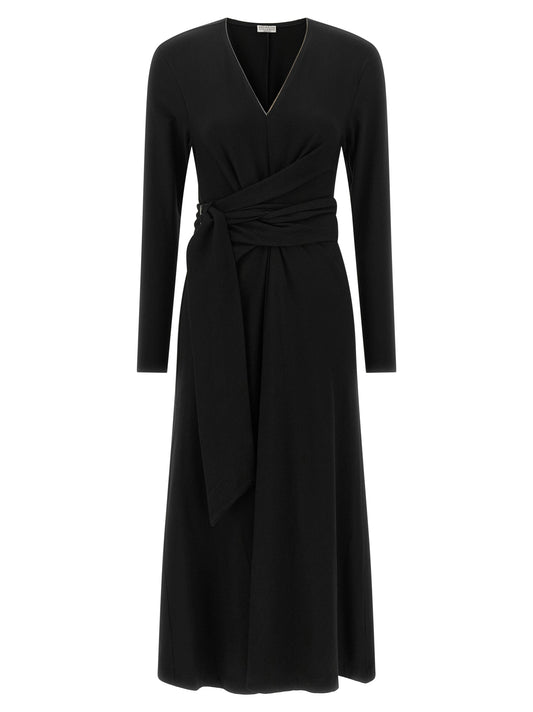 Brunello Cucinelli Black Virgin Wool Midi Dress