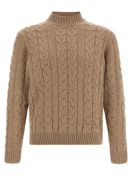 Cardigan by ZANONE for men in virgin wool beige showcases a luxurious silhouette, meticulously detailed with a sophisticated mock neckline and for a refined finish.