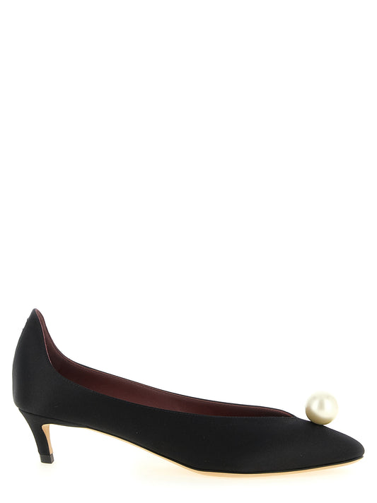 Mid-Heel Kitten Pumps Heels by Magda Butrym for women in viscose silk satin & leather black, burgundy & pearl features a effortlessly chic Women's Viscose Silk Satin & Leather Mid-Heel Kitten Pumps Heels design with a sophisticated mid-heel kitten-heel and elegant .
