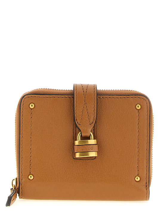 Cardholder Card Case by Chloé for women in buffalo leather brown & gold features a sleek silhouette, showcasing the sleek design of the Paddington Buffalo Leather Cardholder Card Case with functional card-organization zip-around coin-purse for a premium look.