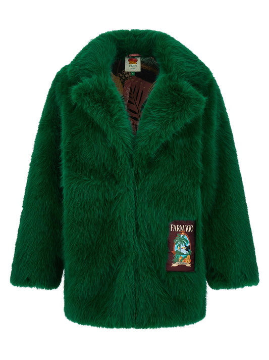 Overcoat by FARM RIO for women in polyester faux fur bicolour, emerald & green presents a luxurious silhouette, showcasing a luxurious and sophisticated for a premium, luxurious look.