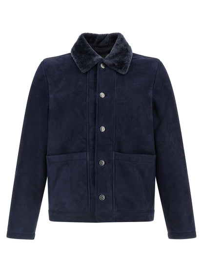 GIORGIO BRATO Blue Lamb Leather Leather Jacket