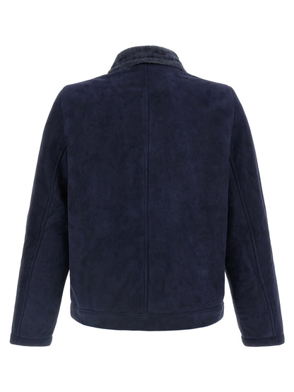 GIORGIO BRATO Blue Lamb Leather Leather Jacket