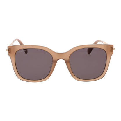 Sunglasses by Max Mara for women in acetate and beige presents a enviable silhouette, featuring beige coloured frame and butterfly full-rim frame design with non-polarized category-3-dark-tint lens for a enviable look.