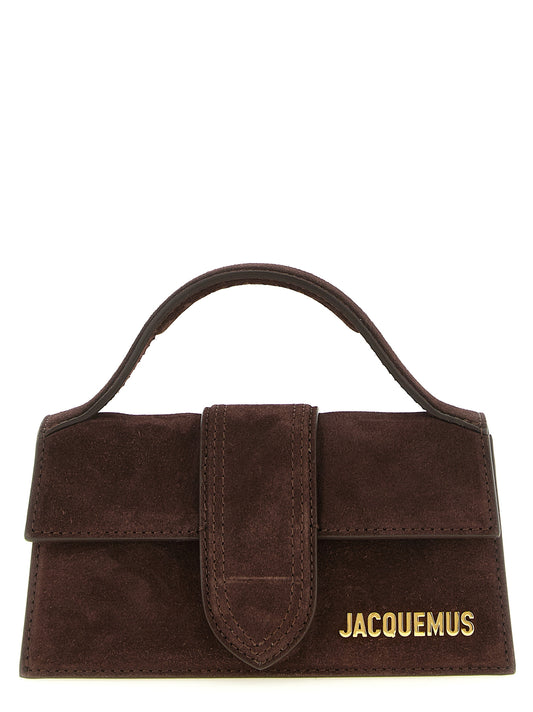 Flap Handbag by Jacquemus for women in suede calfskin leather brown features a signature silhouette, showcasing a secure flap & magnetic and signature with versatile shoulder-strap & handle for a sophisticated look.