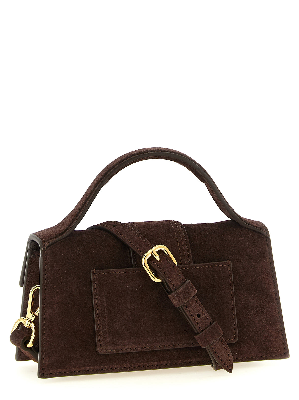 Flap Handbag by Jacquemus for women in suede calfskin leather brown presents a ornamental silhouette, showcasing a secure flap & magnetic, ample , and versatile shoulder-strap & handle for a ornamental finish.