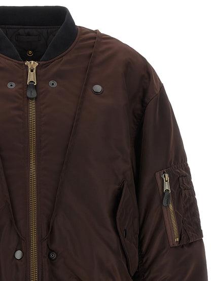 Bomber Jacket by Maison Margiela for women in modacrylic & polyamide black, brown & patterned features a dramatic silhouette, showcasing a sophisticated and distinctive pockets for a dramatic aesthetic.