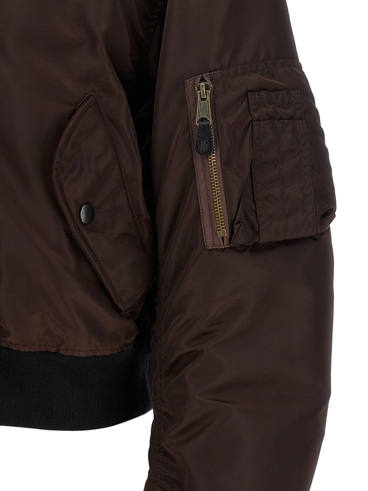 Bomber Jacket by Maison Margiela for women in modacrylic & polyamide black, brown & patterned features an contemporary silhouette, showcasing a sophisticated and contemporary pockets for a truly refined look.