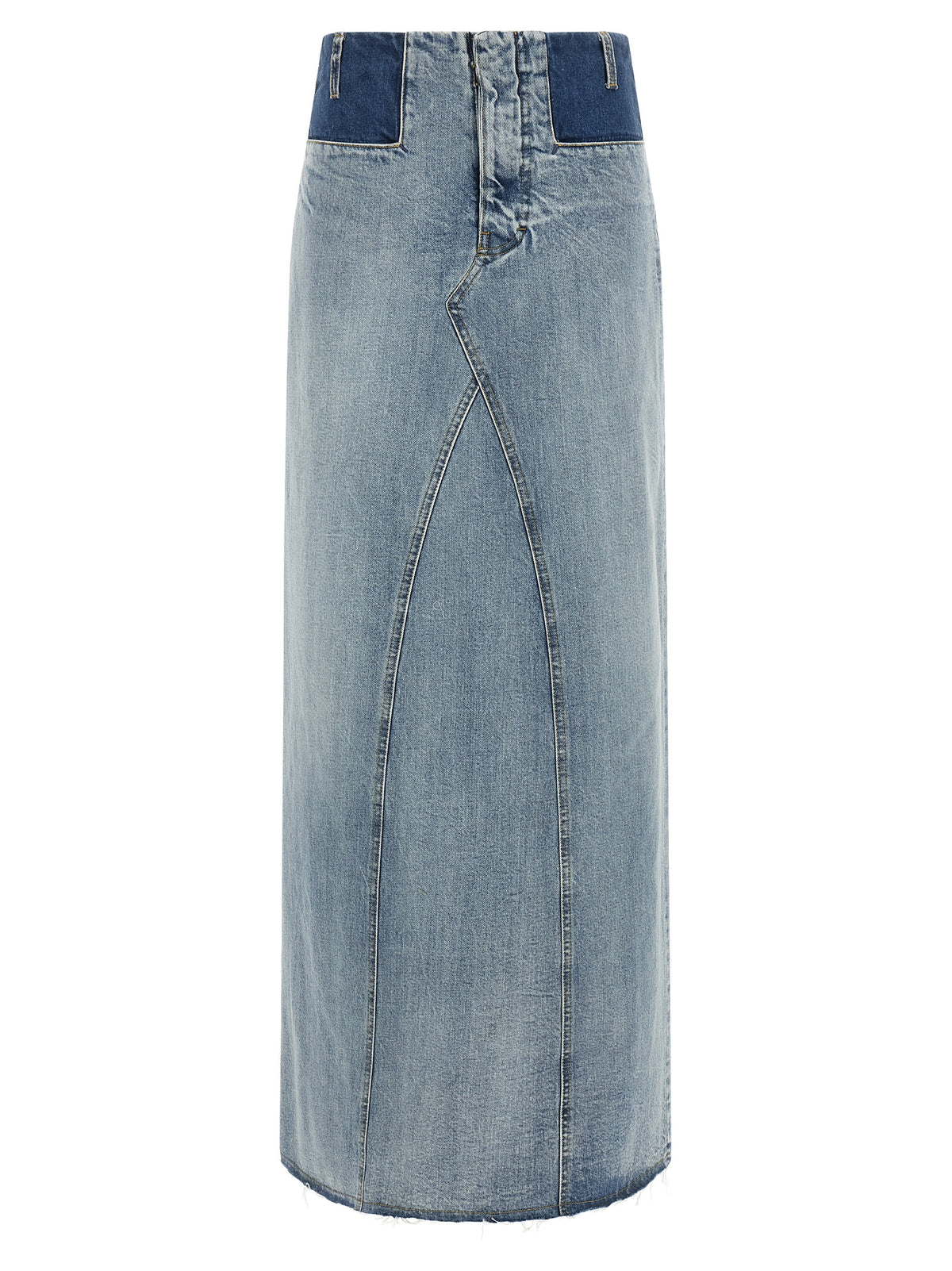 Skirt by Maison Margiela for women in denim cotton light-blue & signature features a captivating silhouette, showcasing the captivating Four Stitches Women's Denim Cotton Mini Skirt design with a sophisticated mini for a captivating look.