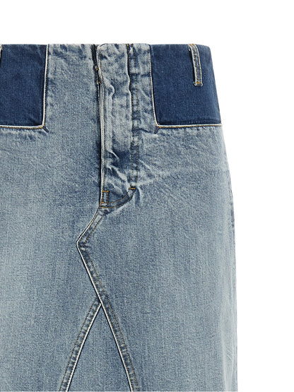 Skirt by Maison Margiela for women in denim cotton light-blue & signature features an tailored silhouette, artfully capturing the essence of Four Stitches Women's Denim Cotton Mini Skirt in a sophisticated mini.