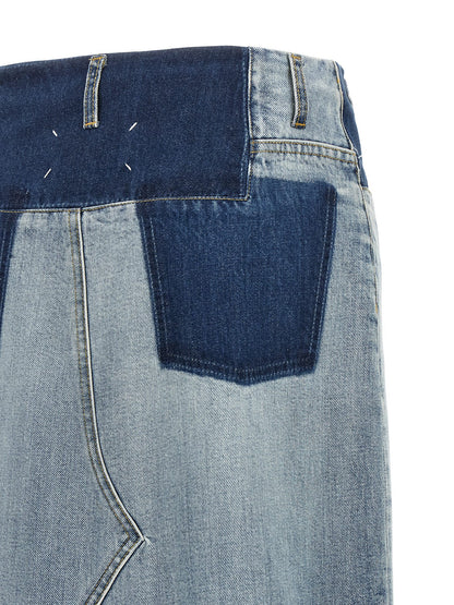 Skirt by Maison Margiela for women in denim cotton light-blue & signature showcases a dramatic silhouette, artfully capturing the essence of the Four Stitches Women's Denim Cotton Mini Skirt in a dramatic mini cut for a refined look.