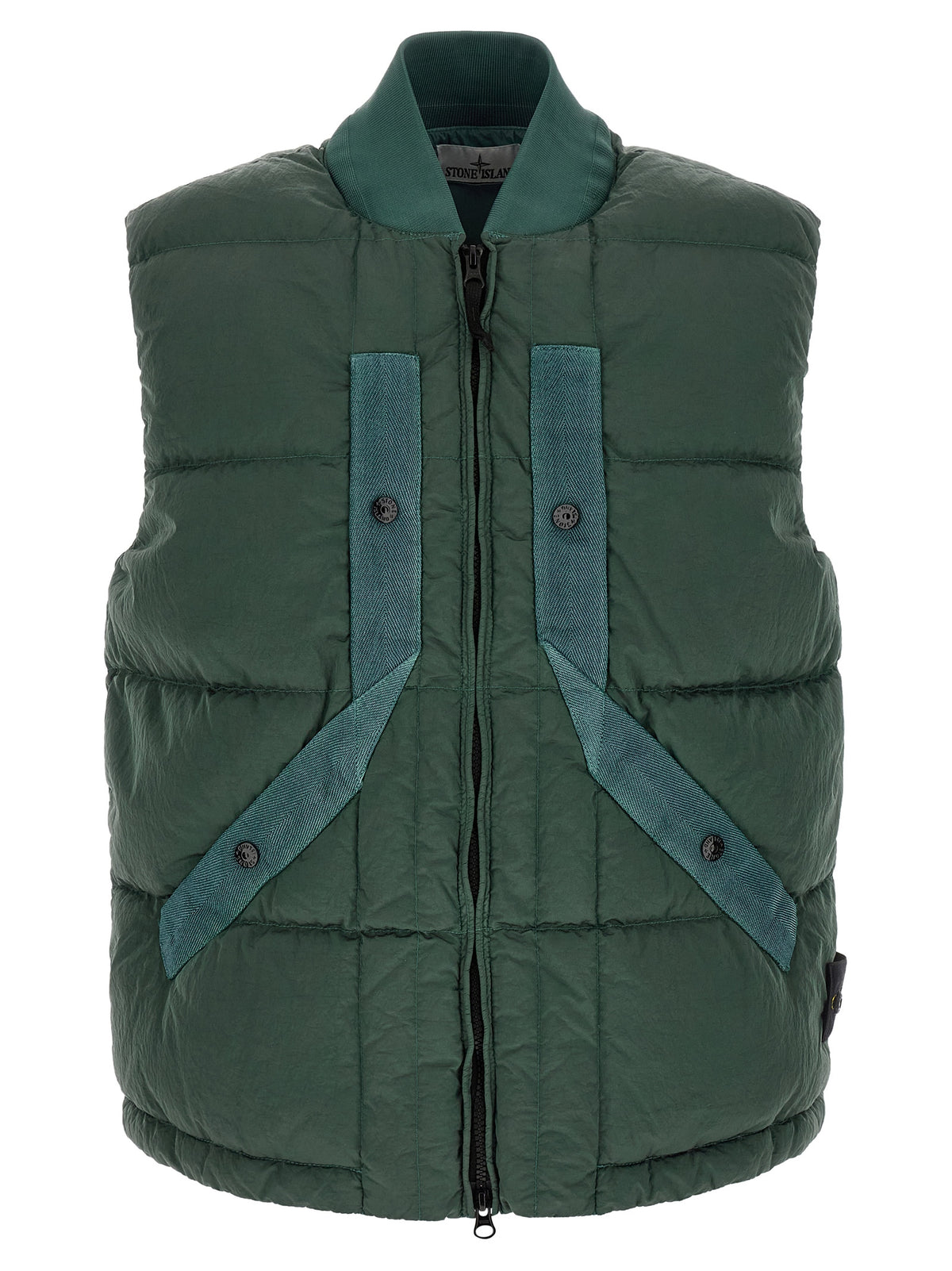 Vest by Stone Island for men in nylon bicolour & green features an contemporary silhouette, showcasing refined thermal & pockets and a contemporary for a sophisticated layered look.