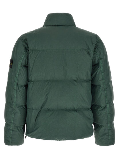 Puffer Jacket by Stone Island for men in nylon bicolour & green features a dramatic silhouette, showcasing a sophisticated and distinctive thermal, lightweight, pockets & insulated for a dramatic aesthetic.