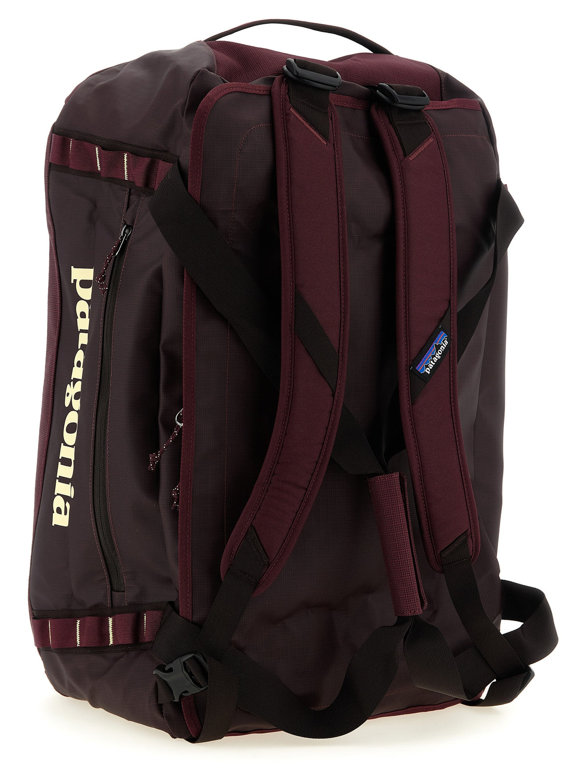 Travel Backpack by PATAGONIA for men in tu & polyester black & bordeaux showcases an architectural Black Hole TU & Polyester Travel Backpack design, featuring a secure , ample , and architectural backpack-strap, adjustable-strap & handle for a sophisticated look.
