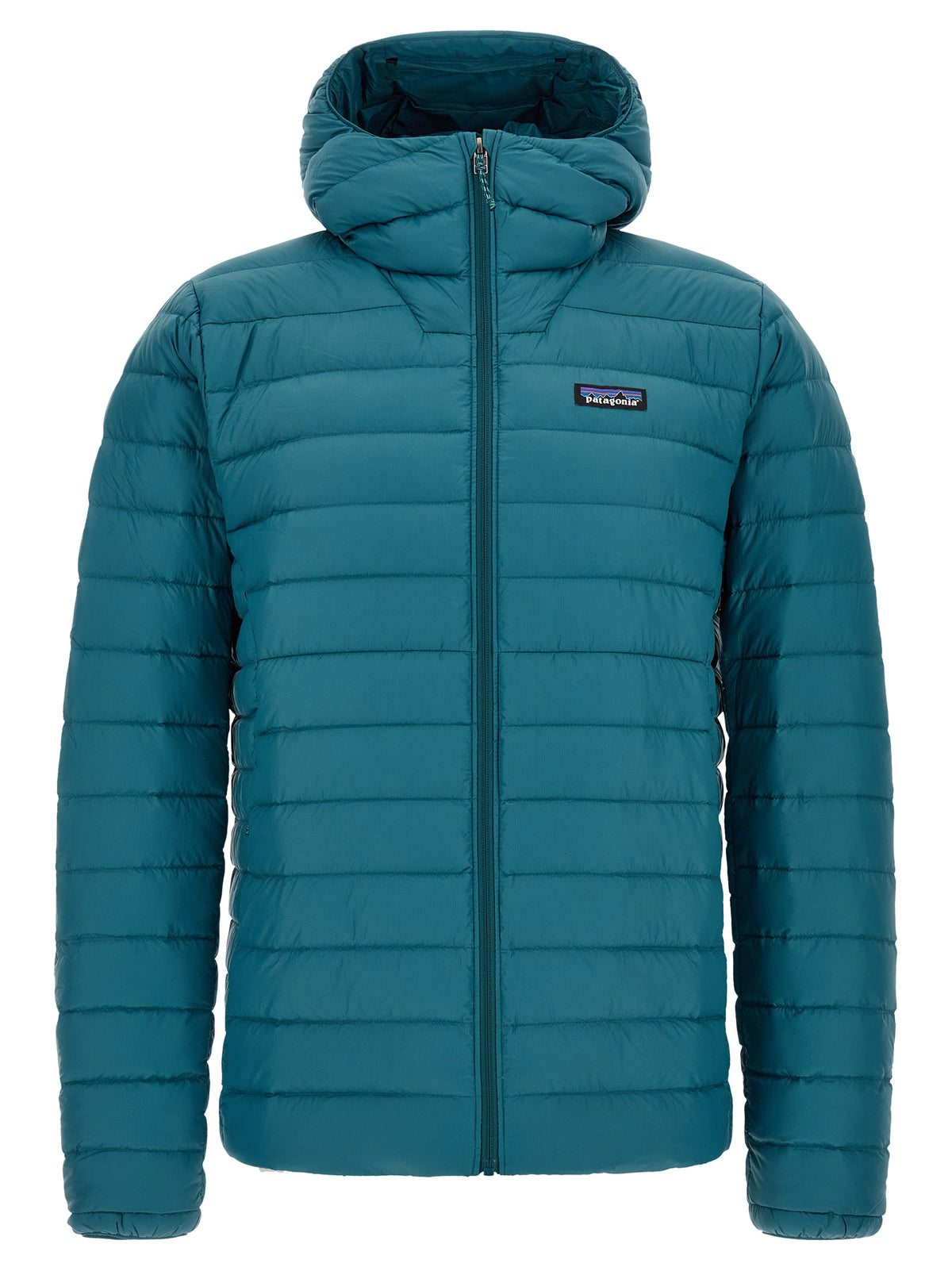Hooded Puffer Jacket by PATAGONIA for men in nylon blue features an contemporary silhouette, showcasing a sophisticated hooded neckline and contemporary thermal, hooded & insulated for a truly refined look.
