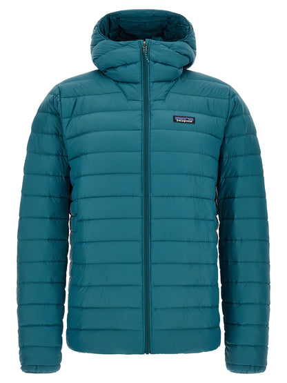 Hooded Puffer Jacket by PATAGONIA for men in nylon blue features an contemporary silhouette, showcasing a sophisticated hooded neckline and contemporary thermal, hooded & insulated for a truly refined look.