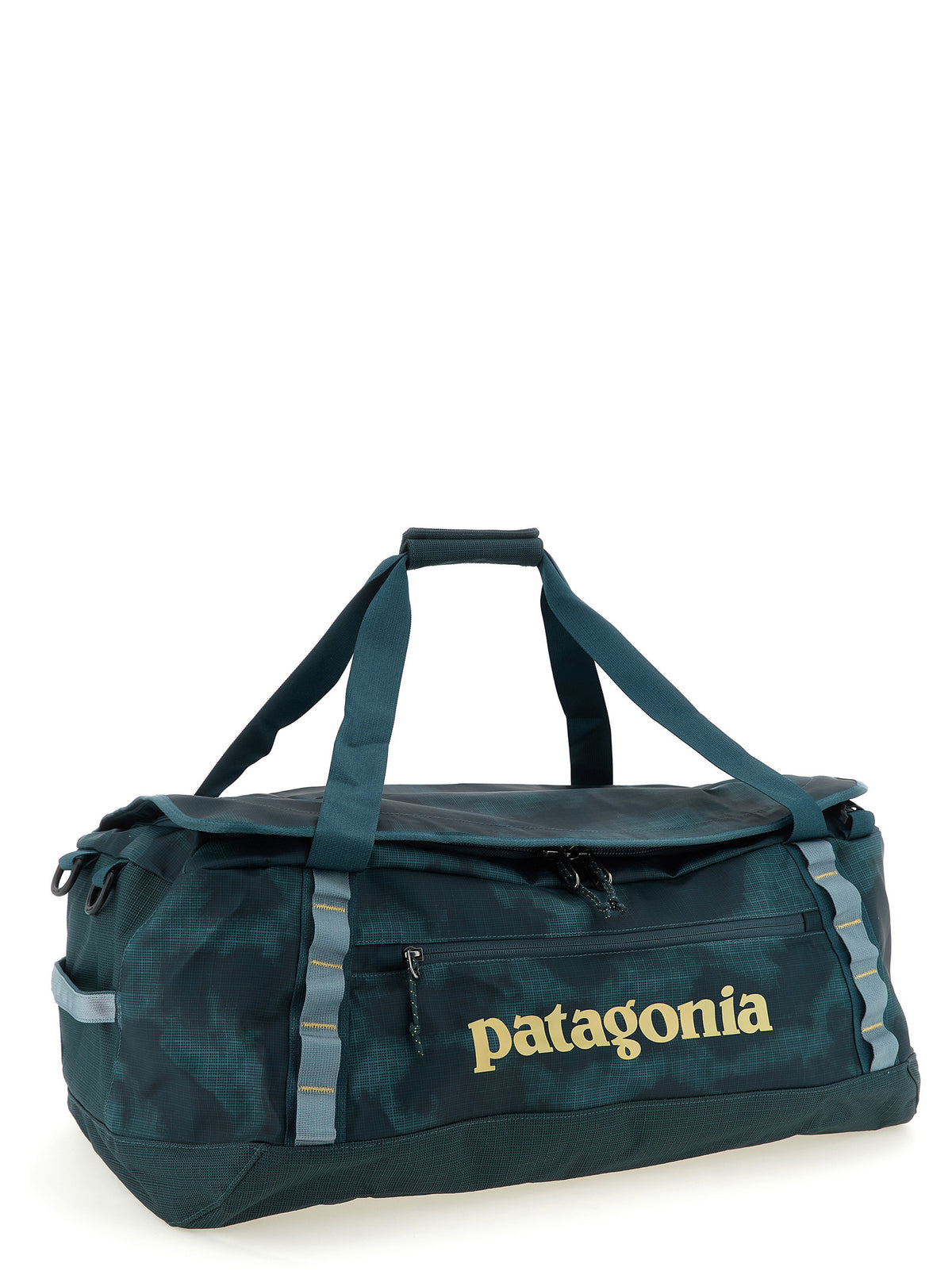 Travel Backpack by PATAGONIA for men in polyester & mesh black, light-blue, teal & patterned showcases a urban-chic Black Hole Polyester & Mesh Travel Backpack design, featuring a secure with urban-chic and versatile backpack-strap, adjustable-strap & handle.
