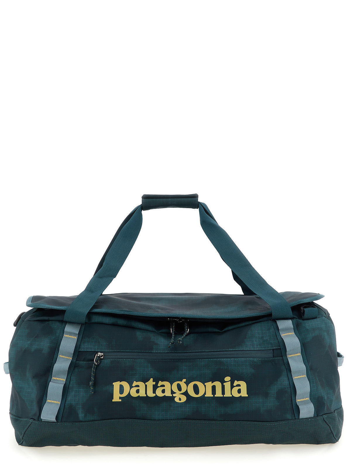Travel Backpack by PATAGONIA for men in polyester & mesh black, light-blue, teal & patterned features a fashionable silhouette, showcasing the Black Hole Polyester & Mesh Travel Backpack design with a secure , ample , and versatile backpack-strap, adjustable-strap & handle.