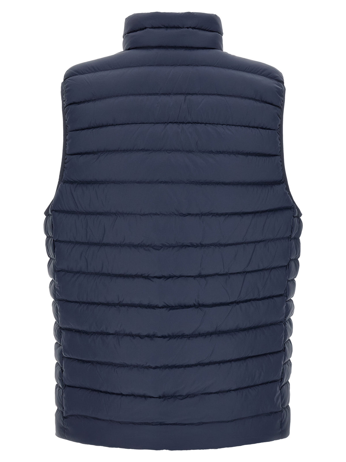 Vest by PATAGONIA for men in nylon fabric navy showcases a utilitarian silhouette, artfully incorporating windproof, pockets & insulated and a utilitarian high-neck neckline for a truly utilitarian finish.